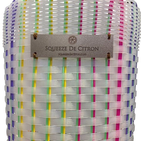 Squeeze De Citron Woven Tote Bag With Rainbow Stripes & Pom-Pom Keychain - Picture 3 of 7